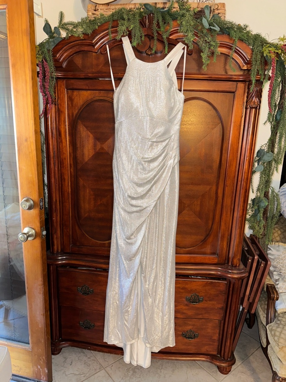 Sequin Hearts Silver High-Low Evening Dress